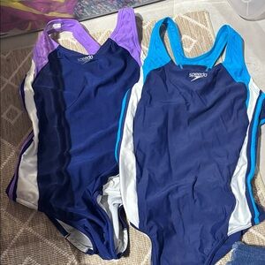 Speedo Navy One-Piece Swimsuit with Purple and Teal Accents